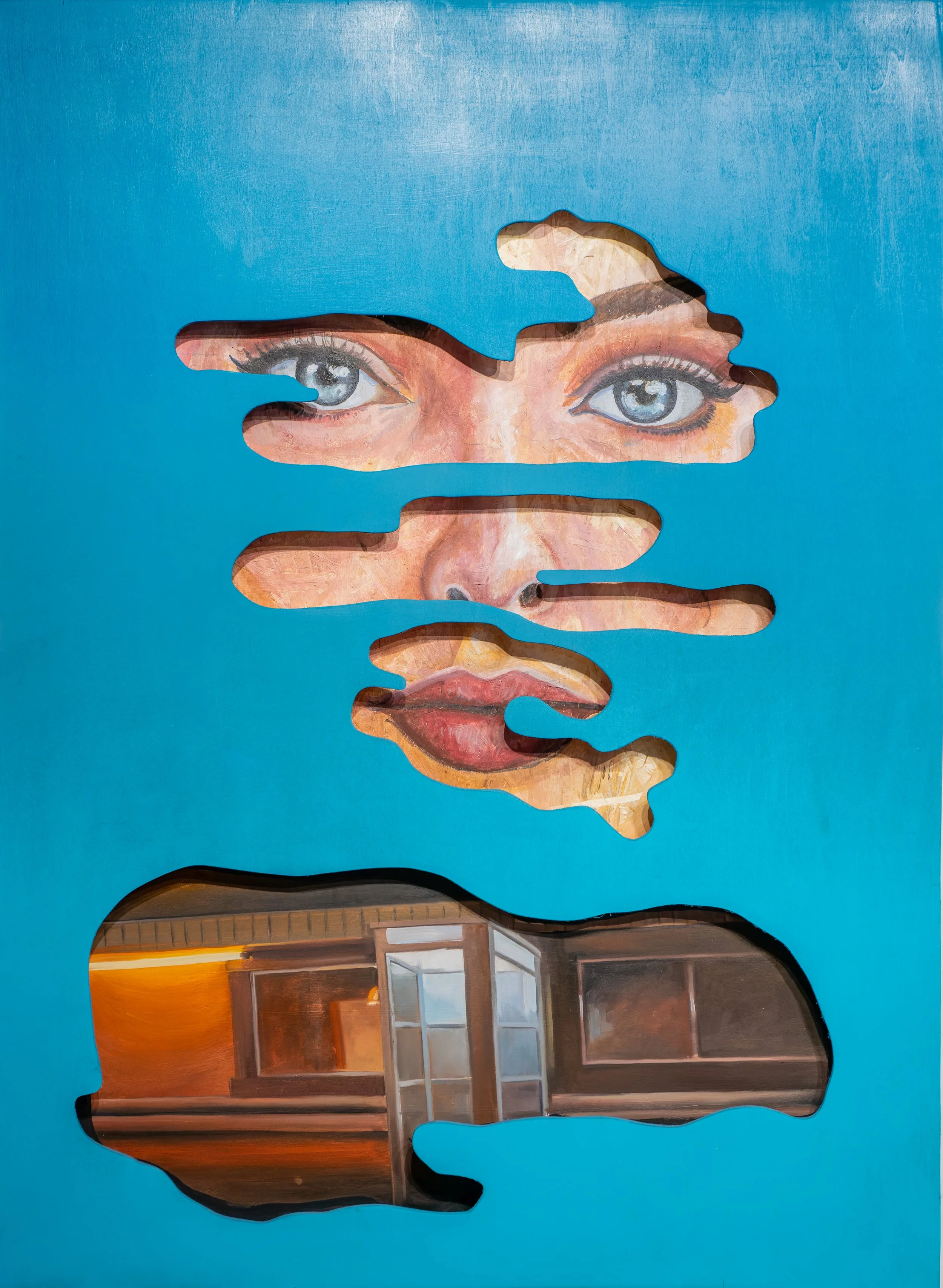 Contemporary mixed media portrait from Canadian artist exploring emotion and human connection