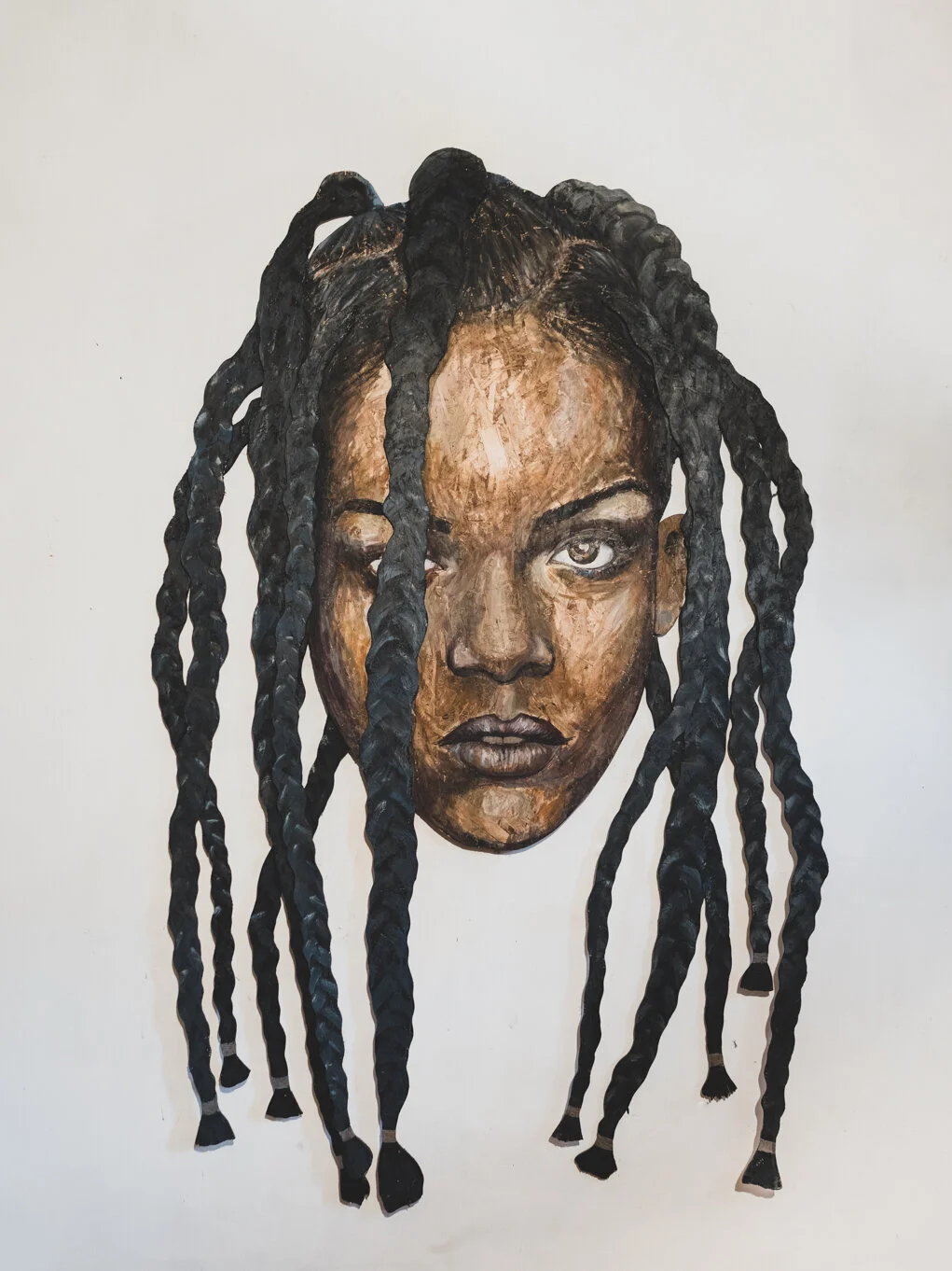 Contemporary mixed media portrait featuring non-conventional painting techniques Toronto Canada