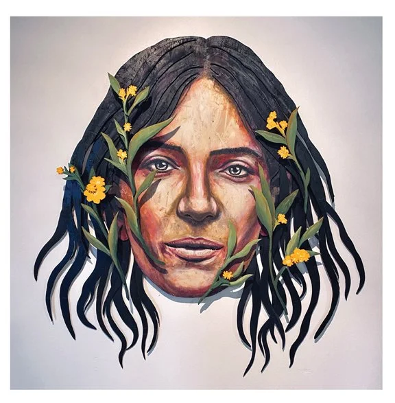 Textured mixed media portrait with raw materials exploring human experience Canada