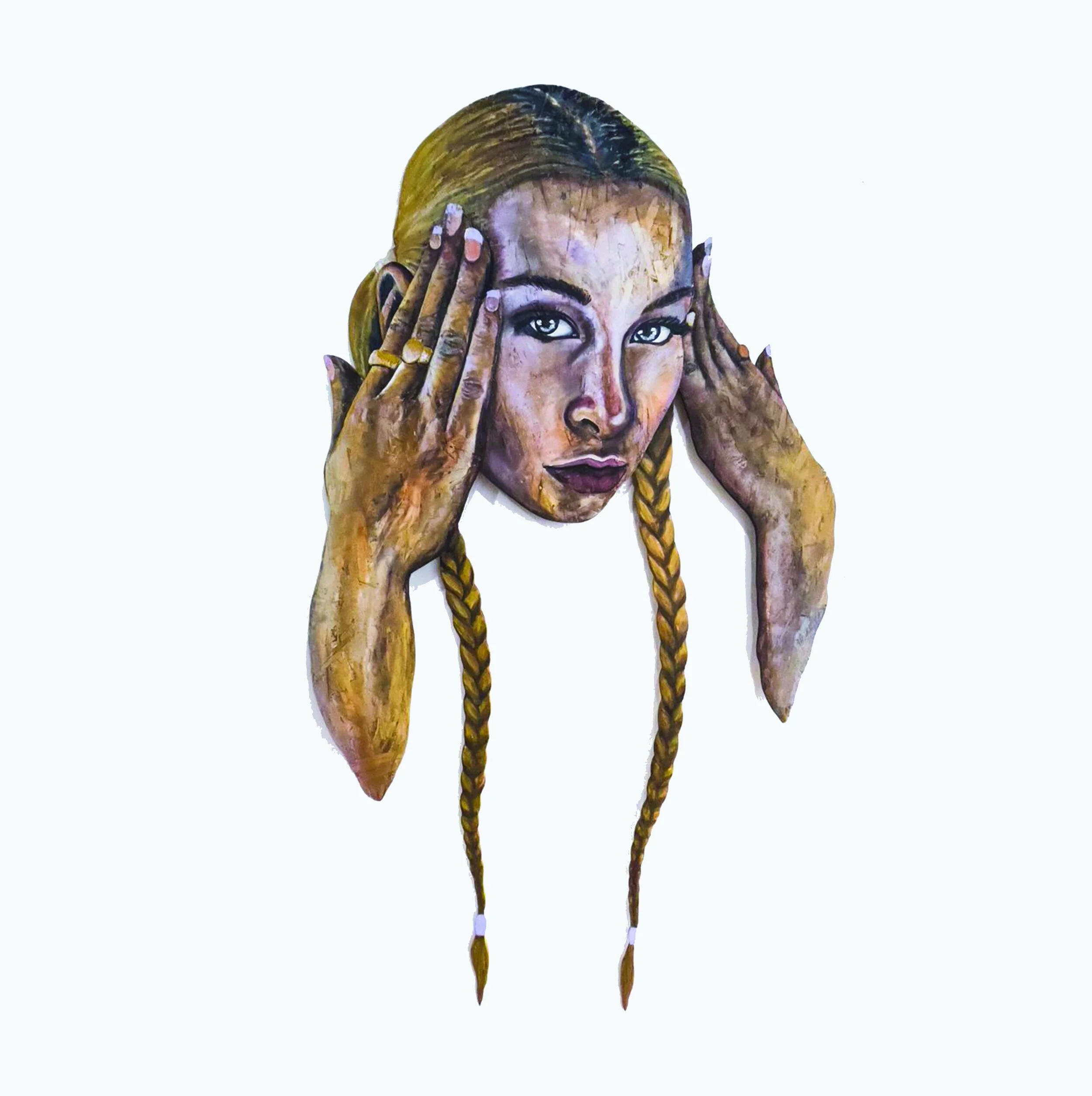 Contemporary portrait artwork exploring human experience through mixed media by Canadian artist