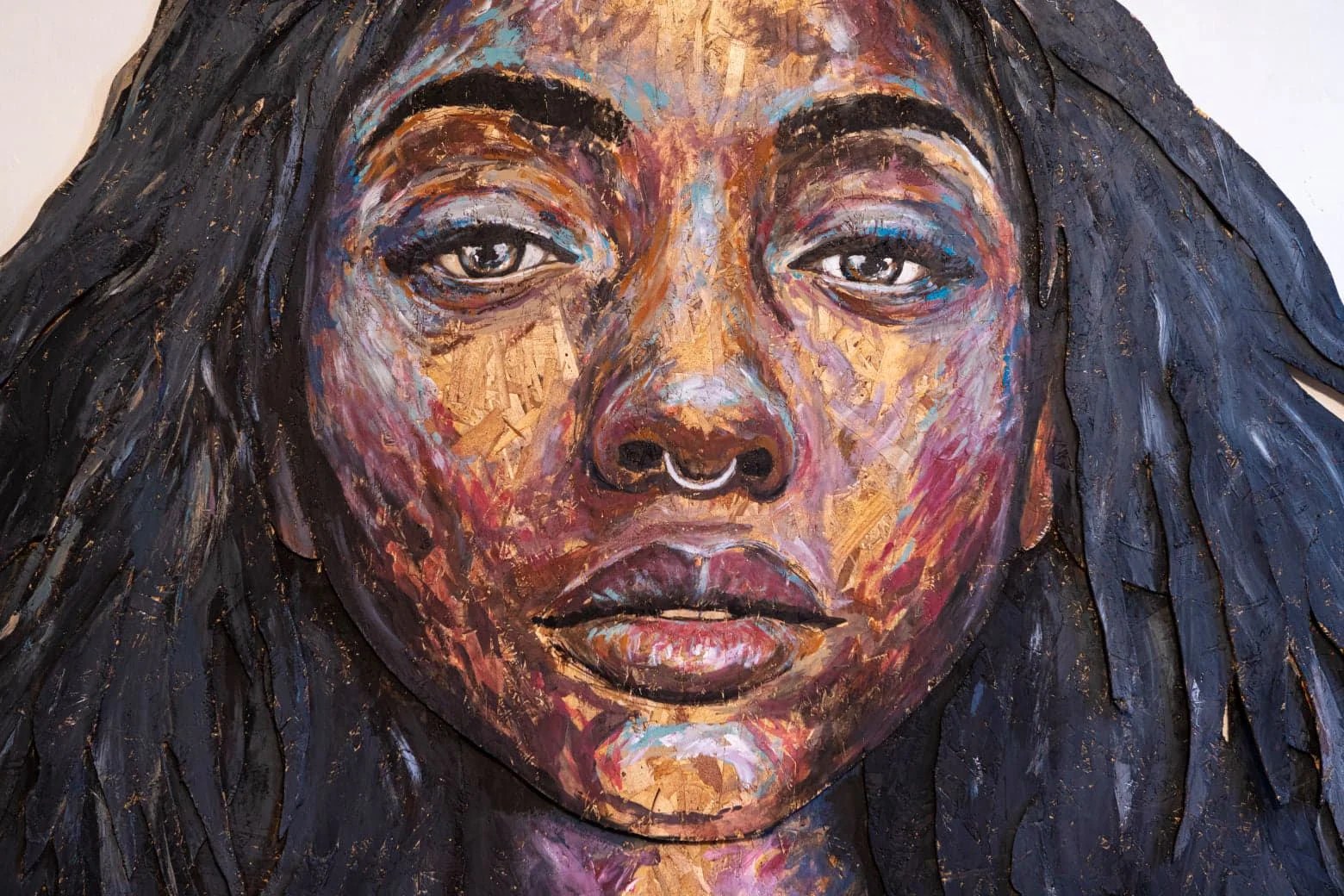 Mixed media portrait with different materials and techniques by Nick Bodoin Montreal Canada