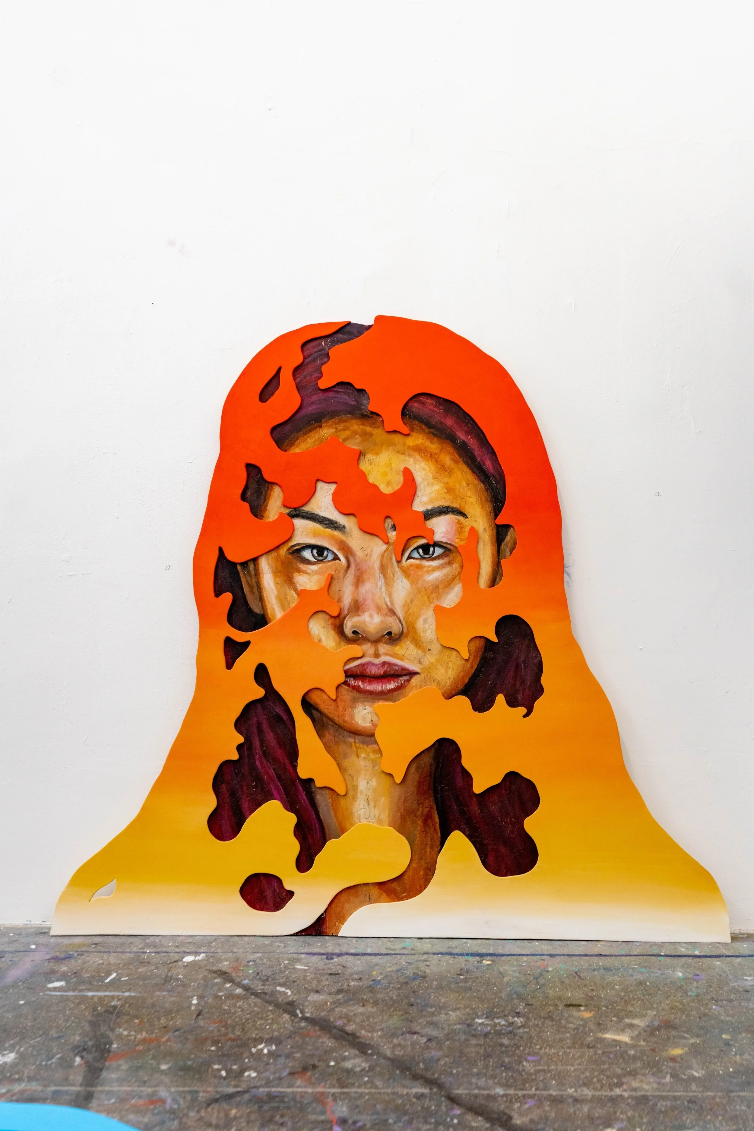 Mixed media portrait with imperfections celebrating humanity and traditional craftsmanship Montreal